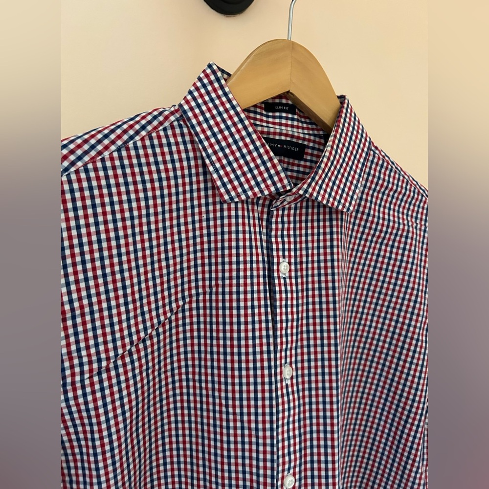 Tommy Hilfiger Slim Fit Button Up| Men Size L (16–16.5|32/33) | Red,White & Blue - Picture 4 of 8